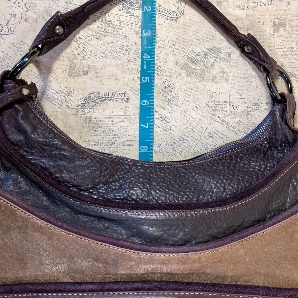 Innue leather purple and tan rustic hobo shoulder bag made in Italy